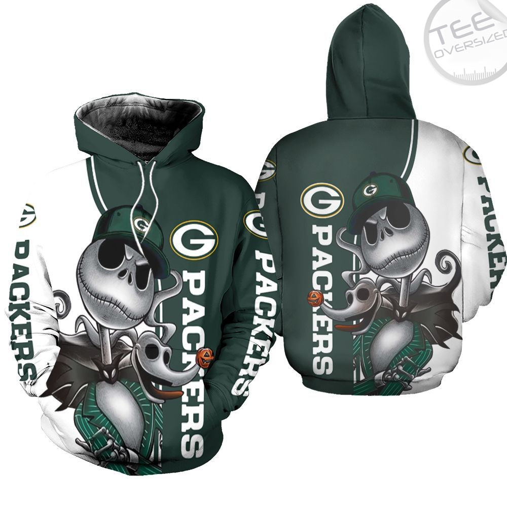 Green Bay Packers Jack Skellington And Zero 3D Unisex Hoodie
