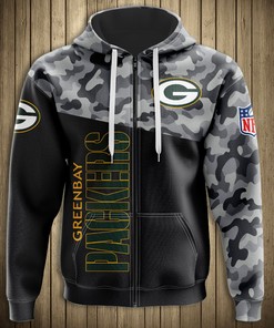 Green Bay Packers Military Hoodie 3D Zip Hoodie 3D Zip Hoodie Long Sleeve New Season