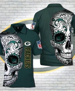 Green Bay Packers Nlf Sugar Skull 3d Polo Shirt Jersey All Over Print Shirt 3d T-shirt
