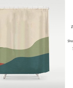 Green Cream Modern Art Landscape, Waterproof Extra Heavy Quality Curtains, Home Decor, Gift Idea
