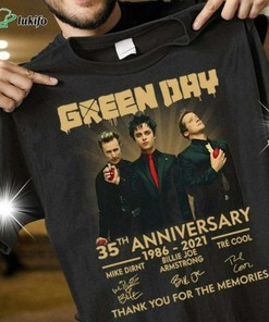 Green Day 35Th Anniversary 1986 2021 Thank You For The Memories Signatures T-Shirt