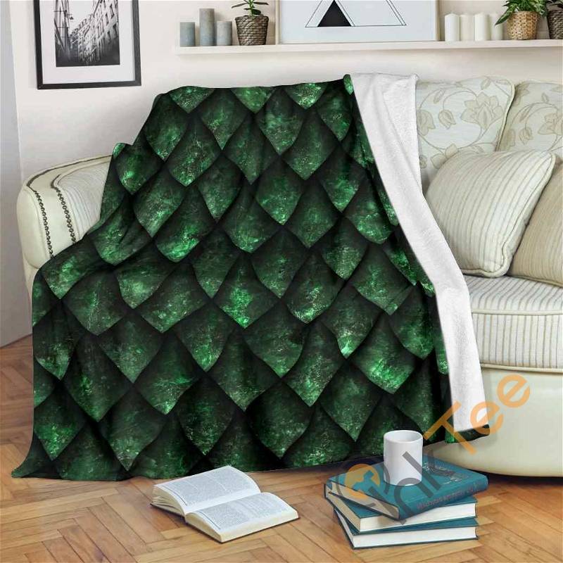 Green Dragon Scales Pattern Sherpa Fleece Blanket Gifts for Family, for Couple
