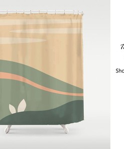 Green Field Cream Sky Modern Art Landscape, Waterproof Extra Heavy Quality Curtains, Home Decor, Gift Idea