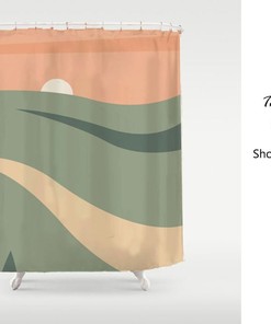 Green Field Orange Sky Sunrise Modern Art Shower Curtain, Waterproof Extra Heavy Quality Shower Curtains, Home Decor