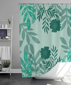 Green Floral Shower Curtain, Botanical Flower Leaves, House Warming Gift