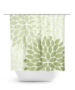 Green Flower Shower Curtain, Floral Bath Curtain, Sage Bathroom, Fabric Shower Curtain, Girls Bathroom Decor, Green Bathroom