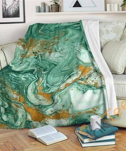Green Gold Liquid Marble Sherpa Fleece Blanket Gifts for Family, for Couple