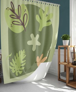 Green Leaves Boho Shower Curtain, Bohemian Botanical Tropical Monstera Fabric Bathroom Curtain, House Warming Gift