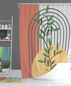 Green Leaves Boho Shower Curtain, Bohemian Retro Fabric Bathroom Curtain And, House Warming Gift