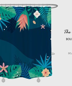 Green Leaves Flowers Shower Curtain, Boho Leaf Bathroom Decor, Waterproof Washable Bath Curtain