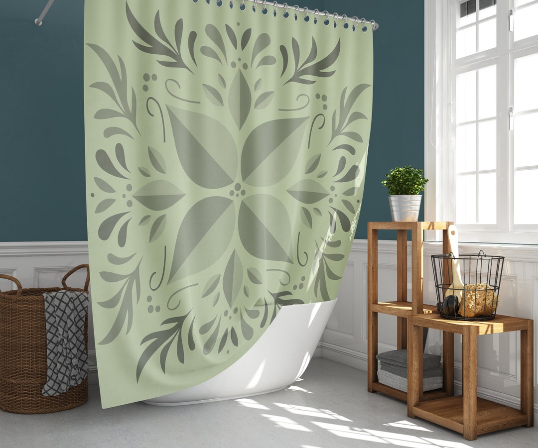 Green Leaves Graphic Shower Curtain, Home Bath Decor Accessories, House Warming Gift