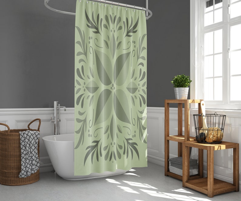 Green Leaves Graphic Shower Curtain, Home Bath Decor Accessories, House Warming Gift - Image 3