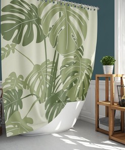 Green Leaves Monstera Shower Curtain, Botanical Tropical Forest Leaf, House Warming Gift