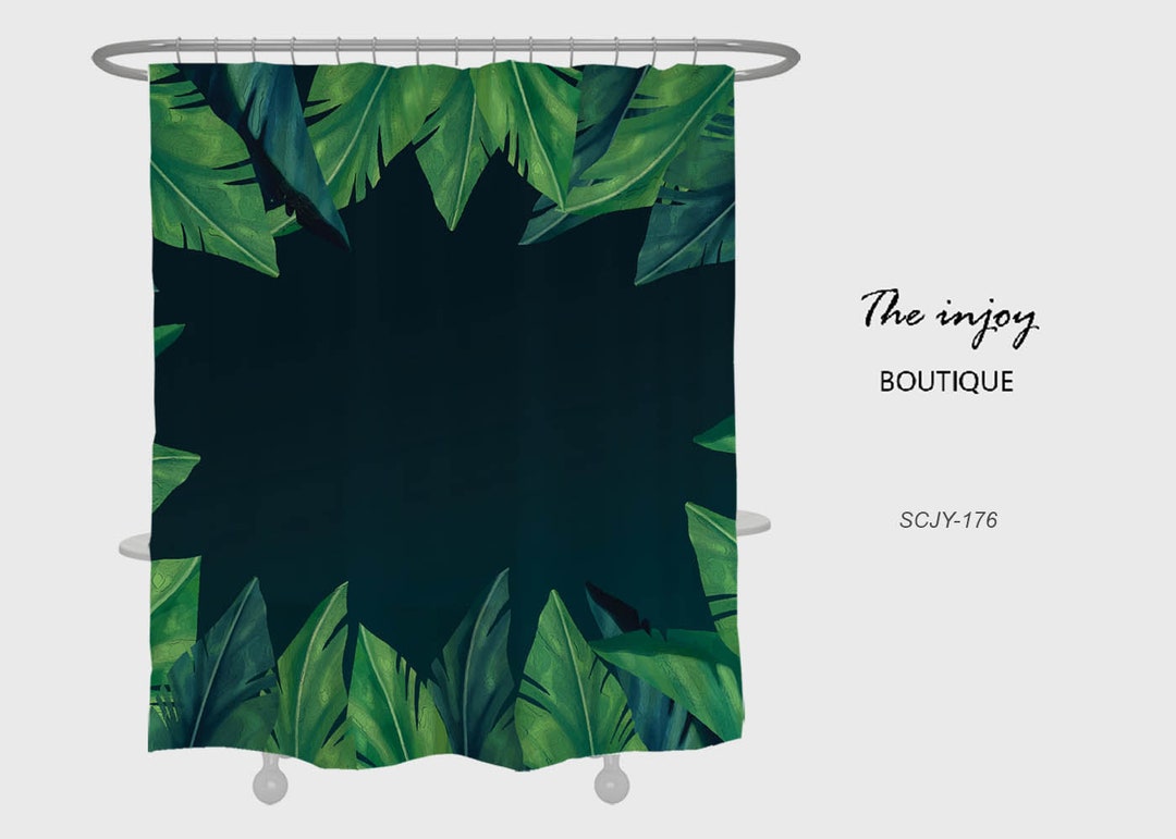Green Leaves Shower Curtain, Boho Leaf Bathroom Decor, Waterproof Washable Bath Curtain