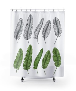 Green Leaves Shower Curtain, Botanical Shower Curtain, Tree Decor