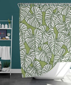Green Leaves Shower Curtain, Botanical Tropical Monstera Plant Bath Decor, Waterproof Fabric Shower Curtains, House Warming Gift