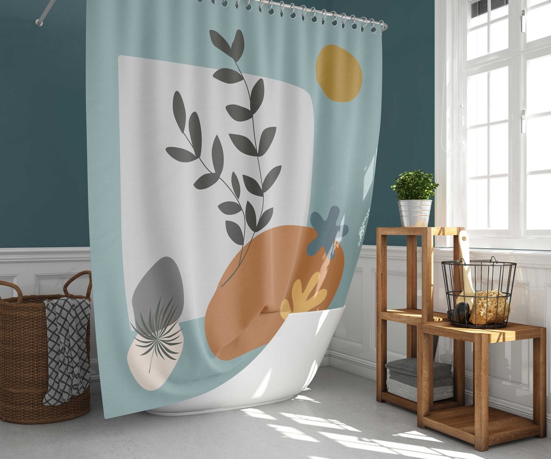 Green Leaves Sun Boho Shower Curtain Home Bath Decor, House Warming Gift