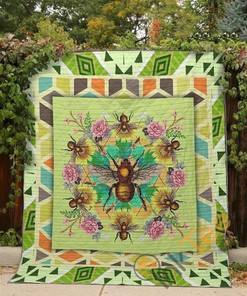 Green Life Of Bees Quilt Blanket Bedding Set