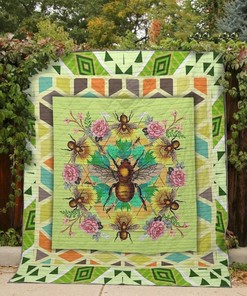 Green Life Of Bees Quilt Blanket Bedding Set for Home Décor