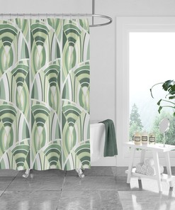 Green Modern Abstract Shower Curtain Optional Towels