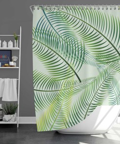 Green Palm Leaves Shower Curtain, Botanical Tropical Trees Leaf, House Warming Gift