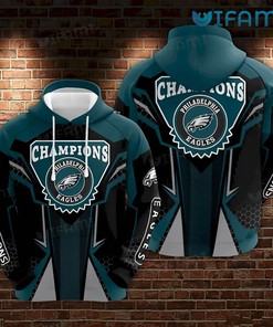 Green Philadelphia Eagles Hoodie 3D Champions Logo Unique Philadelphia Eagles Gift