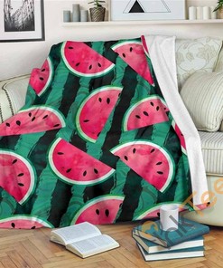 Green Striped Watermelon Pattern Sherpa Fleece Blanket Gifts for Family, for Couple