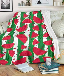 Green Stripes Watermelon Pattern Sherpa Fleece Blanket Gifts for Family, for Couple