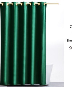 Green Velvet Thicken Shower Curtain Set, Hotel Waterproof Shower Curtain For Bathtubs
