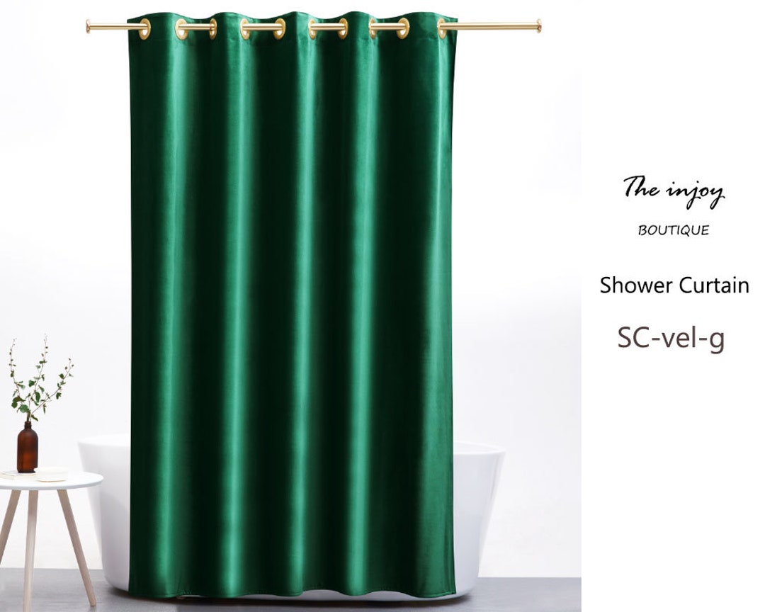 Green Velvet Thicken Shower Curtain Set, Hotel Waterproof Shower Curtain For Bathtubs