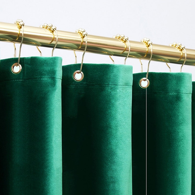 Green Velvet Thicken Shower Curtain Set, Hotel Waterproof Shower Curtain For Bathtubs - Image 2