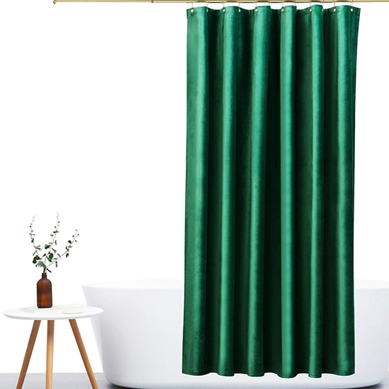 Green Velvet Thicken Shower Curtain Set, Hotel Waterproof Shower Curtain For Bathtubs - Image 3