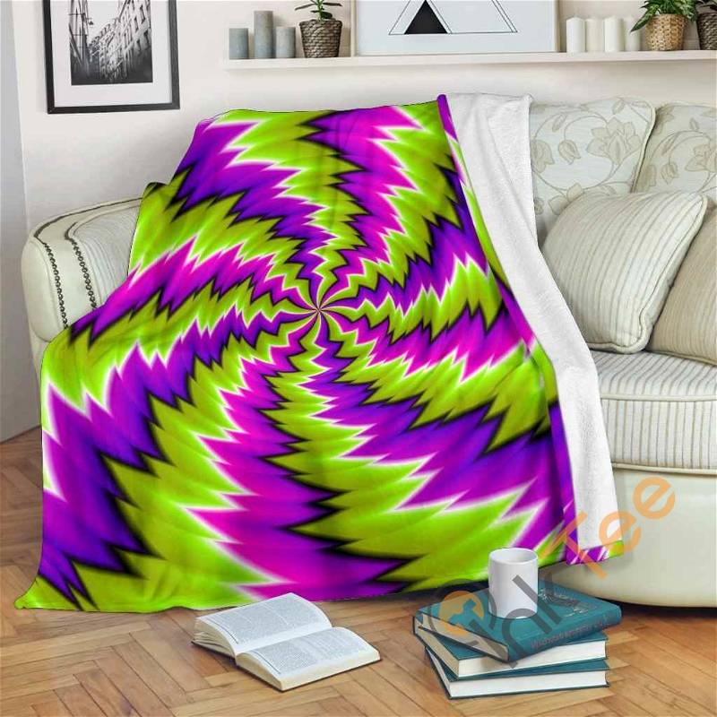 Green Vortex Moving Optical Illusion Sherpa Fleece Blanket Gifts for Family, for Couple