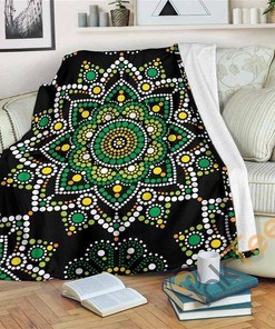 Green White Dot Mandala Sherpa Fleece Blanket Gifts for Family, for Couple