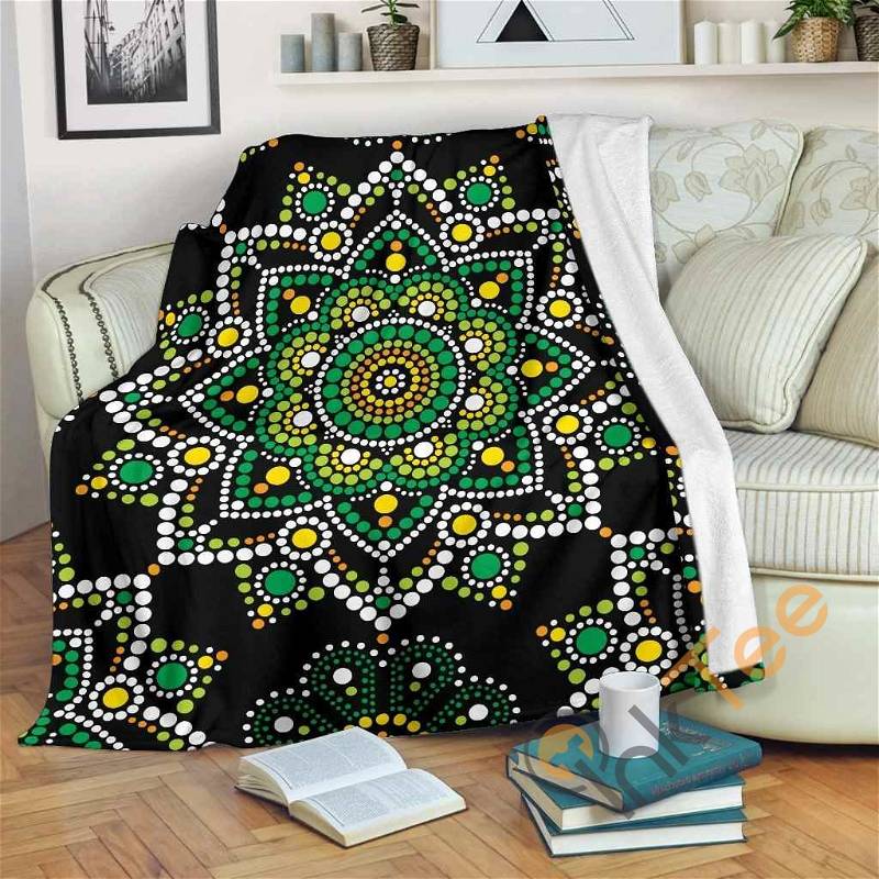Green White Dot Mandala Sherpa Fleece Blanket Gifts for Family, for Couple