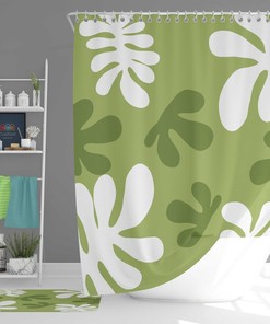 Green White Leaves Shower Curtain, Botanical Tropical Forest Tree, Fabric Bathroom Curtain, Home Bath Decor, House Warming Gift