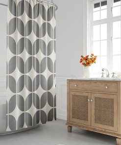 Grey And Beige Mid-Century Modern Shower Curtain, Retro 197 Bath Curtain, Abstract, Geometric, Contemporary, Bath Decor