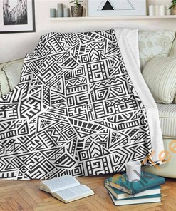 Grey And White Aztec Pattern Sherpa Fleece Blanket Gifts for Family, for Couple