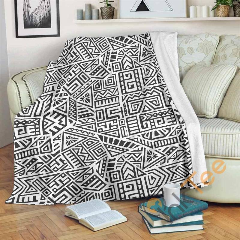 Grey And White Aztec Pattern Sherpa Fleece Blanket Gifts for Family, for Couple