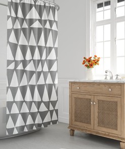 Grey And White Minimalist Mid-Century Shower Curtain - Abstract Triangle Shower Curtain, Zig Zag Contemporary Bath Decor