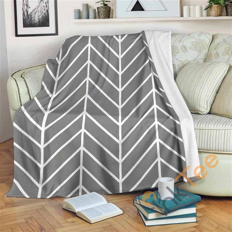 Grey Chevron Sherpa Fleece Blanket Gifts for Family, for Couple