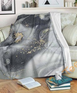 Grey Gold Liquid Marble Sherpa Fleece Blanket Gifts for Family, for Couple