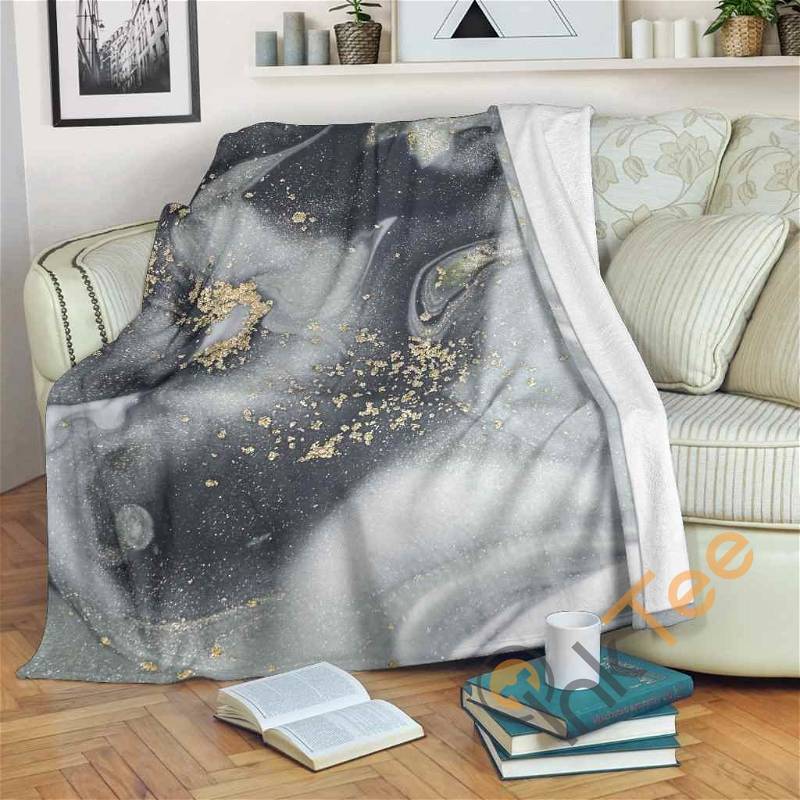 Grey Gold Liquid Marble Sherpa Fleece Blanket Gifts for Family, for Couple