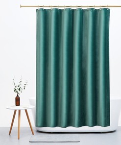Grey Green Velvet Shower Curtain, Waterproof Shower Curtain, Heavy Extra Long Velvet Shower Curtain