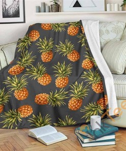 Grey Watercolor Pineapple Pattern Sherpa Fleece Blanket Gifts for Family, for Couple