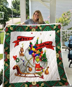 Grinch Christmas Tree Art Quilt Blanket Bedding Set