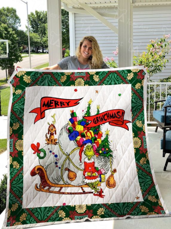 Grinch Christmas Tree Art Quilt Blanket Bedding Set