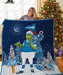 Grinch Santa Detroit Lions Quilt Blanket Bedding Set