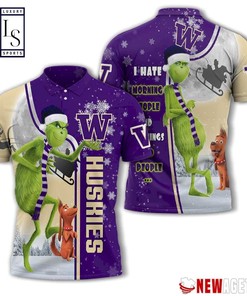 Grinch Stole Washington Huskies in Christmas Polo Shirt