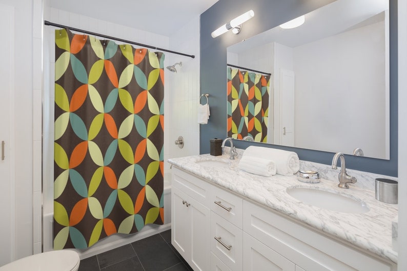 Groovy 60's 70's Geometric Hippie Personalized Shower Curtain For Vintage Bathroom Decor - Image 3
